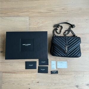 YSL Saint Laurent Medium College Tote Shoulder Bag Black